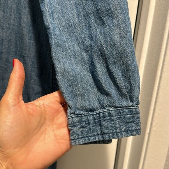 Old navy Women long sleeve half button denim cotton Shirt dress blue size medium - Picture 4 of 5